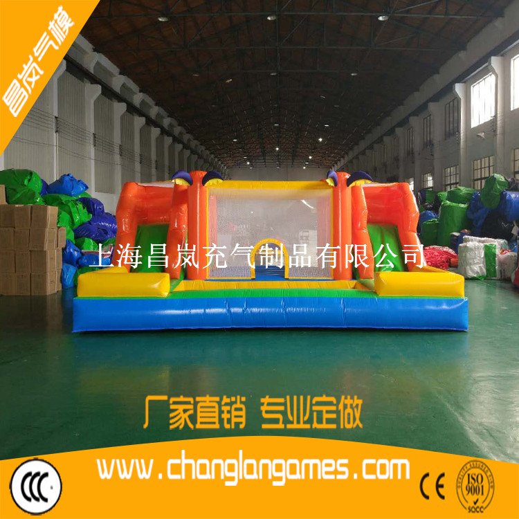 廠家定做 充氣跳床簡(jiǎn)單款充氣小滑梯跳床組合 兩面小滑梯中間小跳床 家用跳床滑梯球池組合